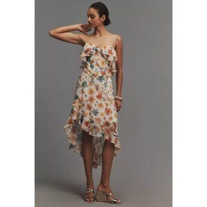 NWT Anthropologie Sleeveless Asymmetric Ruffled Midi Dress XL Ivory Floral